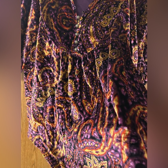 Anthropologie Puff-Sleeve Velour Peasant Paisley Blouse - Picture 7 of 13